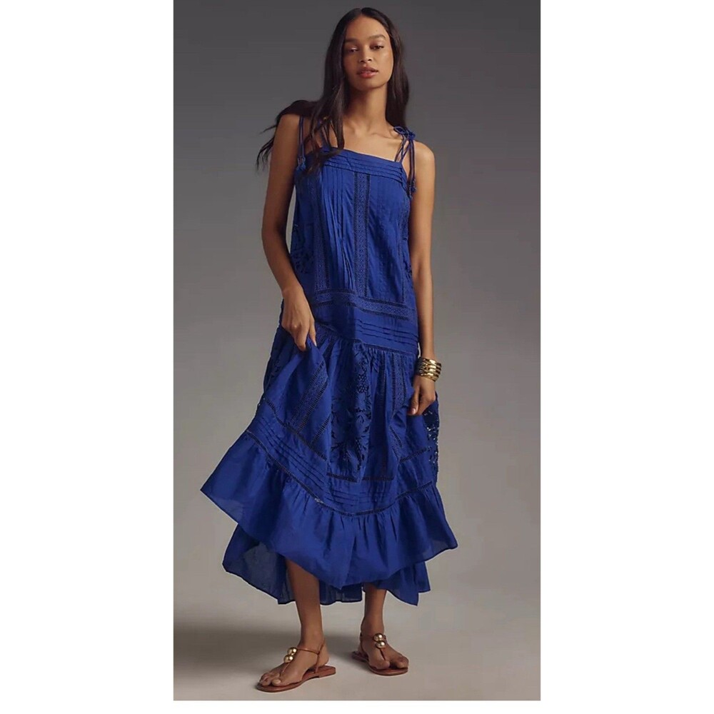 FARM Rio Blue Ruffled Tiered Maxi Sundress